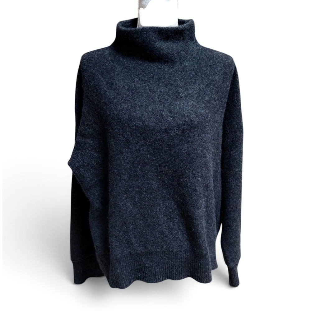 Tahari Cashmere Sweater XL Charcoal Gray Funnel Neck 2-Ply Knit Luxe Soft Cozy